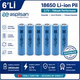 Aspilsan 18650 2600MAH 3.7V Li-Ion Şarjlı Pil 6'lı Paket | INR18650A28 Orijinal 18650 Batarya | Yerli Üretim Lityum Iyon Pil - Mavi - 1 Adet