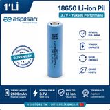 Aspilsan 18650 2600Mah 3.7V Li-İon Şarjlı Pil Inr18650a28 Tekli Orijinal Yerli Üretim Lityum İyon Batarya