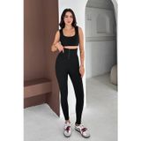 Asprin Fashion Beli Korse Detaylı Fitilli Tayt Siyah