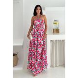 Asprin Fashion Boyun Bağcıklı Desenli İthal Krep Kumaş Elbise