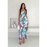 Asprin Fashion Çiçek Desen Korse Detaylı Elbise