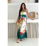 Asprin Fashion İthal Krep Kumaş Desenli Elbise Yeşil