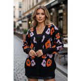 Asprin Fashion Uzun Kollu Çiçek Desenli Triko Hırka Siyah