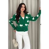 Asprin Fashion Uzun Kollu Çiçek Desenli Triko Hırka Yeşil