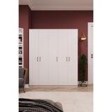 ASRA TREND Beyaz G-09 5 Kapaklı Gardırop 150x180 cm Çift Askılı Raflı Elbise Dolabı Yatak Odası Kıyafet Dolabı%100 MDFLAM