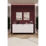 ASRA TREND Beyaz KNSL01 4 Kapaklı Konsol 150 cm Geniş MDFLAM Çok Amaçlı Dolap Modern Metal Ayaklı Salon ve Antre Ünitesi%100 MDFLAM