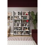 ASRA TREND Beyaz METALK02 6 Raflı İkili Metal Kitaplık 110 cm Genişlik Endüstriyel Modern Kütüphane%100 MDFLAM Raf Ünitesi