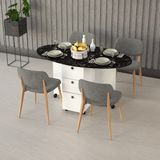 ASRA TREND Beyaz & Royal Mermer KM-07 Çekmeceli Katlanır Mutfak Masası ve Kiler Dolabı 141x75 cm%100 MDFLAM