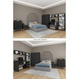 Asra Trend Genç Yatak Odası Takımı 5 Parça %100 Mdf Kitaplık Masa Gardırop Şifonyer Komodin GNC01 - Koyu Gri