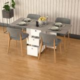 Asra Trend KM-01 %100 MDF 168x70 cm Katlanır Akıllı Mutfak Masası 3 Çekmeceli Tekerlekli Servis Masası Beyaz Retro Gri