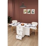 Asra Trend KM-100 %100 MDF 168x70 cm Katlanır Akıllı Mutfak Masası 3 Çekmeceli Tekerlekli Servis Masası Beyaz