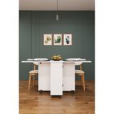 Asra Trend KM-12 %100 MDF 155x70 cm Katlanır Akıllı Mutfak Masası Tekerlekli Servis Masası Beyaz