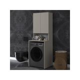 ASRA TREND Koyu Gri BD-01 Çamaşır Makinesi Üstü Banyo Dolabı 2 Kapaklı Açık Raflı 65x190 cm%100 MDFLAM