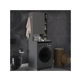 ASRA TREND Koyu Gri BD-02 Çamaşır Makinesi Üstü Banyo Dolabı 65x190x30/60 cm Tek Kapaklı Yan Açık Raflı Askı Kancalı%100 MDFLAM Banyo Düzenleyici