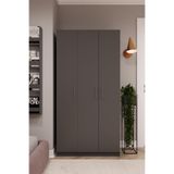 ASRA TREND Koyu Gri G-07 3 Kapaklı Gardırop 90x180 cm 5 Raflı Askılıklı Elbise Dolabı%100 MDFLAM Kompakt Genç Odası Antre Dolabı