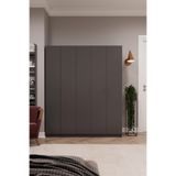 ASRA TREND Koyu Gri G-09 5 Kapaklı Gardırop 150x180 cm Çift Askılı Raflı Elbise Dolabı%100 MDFLAM Modern Kıyafet Depolama Ünitesi