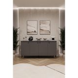 ASRA TREND Koyu Gri KNSL01 4 Kapaklı Konsol 150 cm Geniş Metal Ayaklı Çok Amaçlı Salon ve Antre Dolabı%100 MDFLAM Modern Konsol