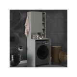 ASRA TREND Kül Gri BD-02 Çamaşır Makinesi Üstü Banyo Dolabı 65x190 cm Tek Kapaklı Yan Açık Raflı Askı Kancalı%100 MDFLAM Banyo Düzenleyici