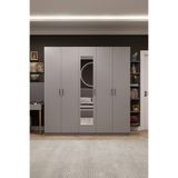 ASRA TREND Kül Gri G-04 5 Kapaklı 2 Çekmeceli Aynalı Gardırop 200x218 cm Çok Raflı Askılıklı Elbise Dolabı%100 MDFLAM Modern Yatak Odası Dolabı