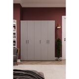 ASRA TREND Kül Gri G-09 5 Kapaklı Gardırop 150x180 cm Çift Askılık Sistemli Raflı Elbise Dolabı Yatak Odası Kıyafet Dolabı%100 MDFLAM