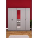 Asra Trend Lüks 5 Kapaklı Çekmeceli Gardırop %100 MDF Askılı Aynalı Düzenleyici Elbise Dolabı G-04 - Açık Gri