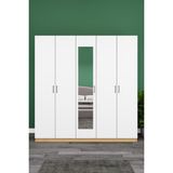 Asra Trend Lüks 5 Kapaklı Çekmeceli Gardırop %100 Mdf Askılı Aynalı Düzenleyici Elbise Dolabı G-04 - Ahşap - Beyaz