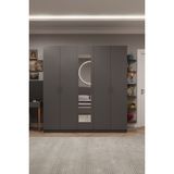 Asra Trend Lüks 5 Kapaklı Çekmeceli Gardırop %100 MDF Askılı Aynalı Düzenleyici Elbise Dolabı G-04 - Antrasit