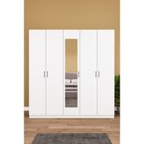 Asra Trend Lüks 5 Kapaklı Çekmeceli Gardırop %100 MDF Askılı Aynalı Düzenleyici Elbise Dolabı G-04 - Beyaz