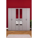 Asra Trend Lüks 6 Kapaklı Çekmeceli Gardırop %100 MDF Askılı Aynalı Düzenleyici Elbise Dolabı G-05 - Açık Gri