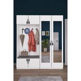 Asra Trend Lüks Aynalı Portmanto Askılı Vestiyer %100 Mdf Çok Raflı Ayakkabılık Dolabı V02 - Beyaz