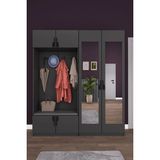 Asra Trend Lüks Aynalı Portmanto Askılı Vestiyer %100 Mdf Çok Raflı Ayakkabılık Dolabı V02 - Koyu Gri