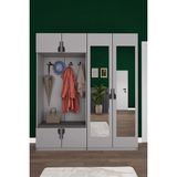 Asra Trend Lüks Aynalı Portmanto Askılı Vestiyer %100 Mdf Çok Raflı Ayakkabılık Dolabı V02 - Kül Grisi