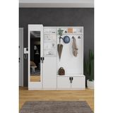 Asra Trend Lüks Aynalı Portmanto Askılı Vestiyer %100 Mdf Çok Raflı Ayakkabılık V03 - Beyaz