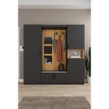 Asra Trend Lüks Aynalı Portmanto Askılı Vestiyer %100 Mdf Çok Raflı Ayakkabılık V04 - Koyu Gri - Turuncu