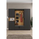 Asra Trend Lüks Aynalı Portmanto Askılı Vestiyer %100 Mdf Çok Raflı Ayakkabılık V05 - Ahşap Desenli