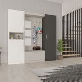 Asra Trend Lüks Aynalı Portmanto Askılı Vestiyer %100 MDF Çok Raflı Ayakkabılık V05 - Beyaz - Antrasit