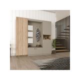 ASRA TREND Lüks Aynalı Portmanto Askılı Vestiyer%100 MDF Ayakkabılık V-04 Kül Gri - Sonoma 210x208x33 cm Oturma Alanlı Dev Antre Modülü