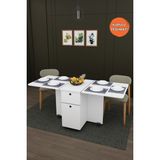 Asra Trend Lüks Katlanır Mutfak Yemek Masası %100 MDF Pratik Çekmece+Dolaplı Çalışma Masası KM99 - Beyaz - 168 x 75 x 70