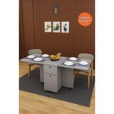 Asra Trend Lüks Katlanır Mutfak Yemek Masası %100 MDF Pratik Çekmece+Dolaplı Çalışma Masası KM99 - Küllü Gri - 168 x 75 x 70