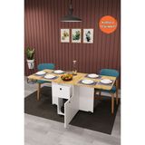 Asra Trend Lüks Katlanır Mutfak Yemek Masası %100 MDF Pratik Çekmeceli Çalışma Masası KM02 - Safir Meşe - 168 x 75 x 70