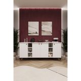 ASRA TREND Lüks Konsol TV Ünitesi%100 MDF Salon ve Yemek Odası Ünitesi KNSL-05 Beyaz 180x80x45 cm 4 Kapaklı 2 Açık Raflı Modern Büfe
