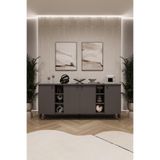 ASRA TREND Lüks Konsol TV Ünitesi%100 MDF Salon ve Yemek Odası Ünitesi KNSL-05 Koyu Gri 180x80x45 cm 4 Kapaklı 2 Açık Raflı Modern Büfe