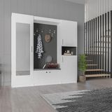Asra Trend Lüks Puflu Aynalı Portmanto Askılı Vestiyer %100 MDF Çok Raflı Ayakkabılık V06 210 cm Genişlik - Beyaz - Antrasit