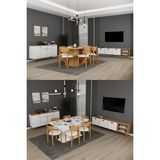 Asra Trend Lüks Yemek Odası Takımı 3 Parça %100 Mdf Konsol Yemek Masası Tv Ünitesi YT01 - 6 Sandalye - Beyaz - Ahşap