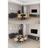 Asra Trend Lüks Yemek Odası Takımı 3 Parça %100 Mdf Konsol Yemek Masası Tv Ünitesi YT01 - Antrasit - 6 Sandalye