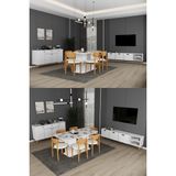 Asra Trend Lüks Yemek Odası Takımı 3 Parça %100 Mdf Konsol Yemek Masası Tv Ünitesi YT01 - Beyaz - 6 Sandalye
