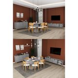 Asra Trend Lüks Yemek Odası Takımı 3 Parça %100 Mdf Konsol Yemek Masası Tv Ünitesi YT01 - Gri - 6 Sandalye