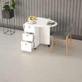 Asra Trend Mdf Oval Katlanır Mutfak Yemek Çalışma Masası - 3 Çekmeceli, Beyaz, Km-08