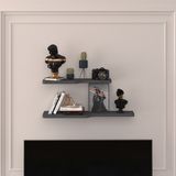 Asra Trend Modern 2'li Uçan Raf Çok Amaçlı Duvar Rafı Organizer %100 MDF Kitaplık Mutfak Banyo Rafı DRF03 - Antrasit