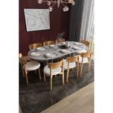 Asra Trend Modern 8 Kişilik Mutfak Yemek Masası ve Sandalye %100 Mdf Mutfak Yemek Odası Masası Takımı YMT08 - Küllü Gri
